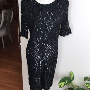 STYLEWORKS NWOT REAL SILK SEQUIN DETAILED SCALLOPED HEM DRESS SIZE 14